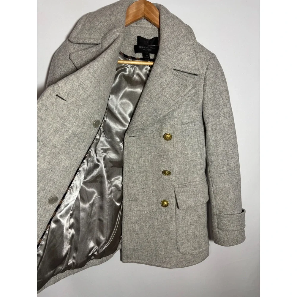 J Crew Stadium Cloth Peacoat Double Breasted Gold Buttons Grey Women 00‎ - Picture 4 of 12